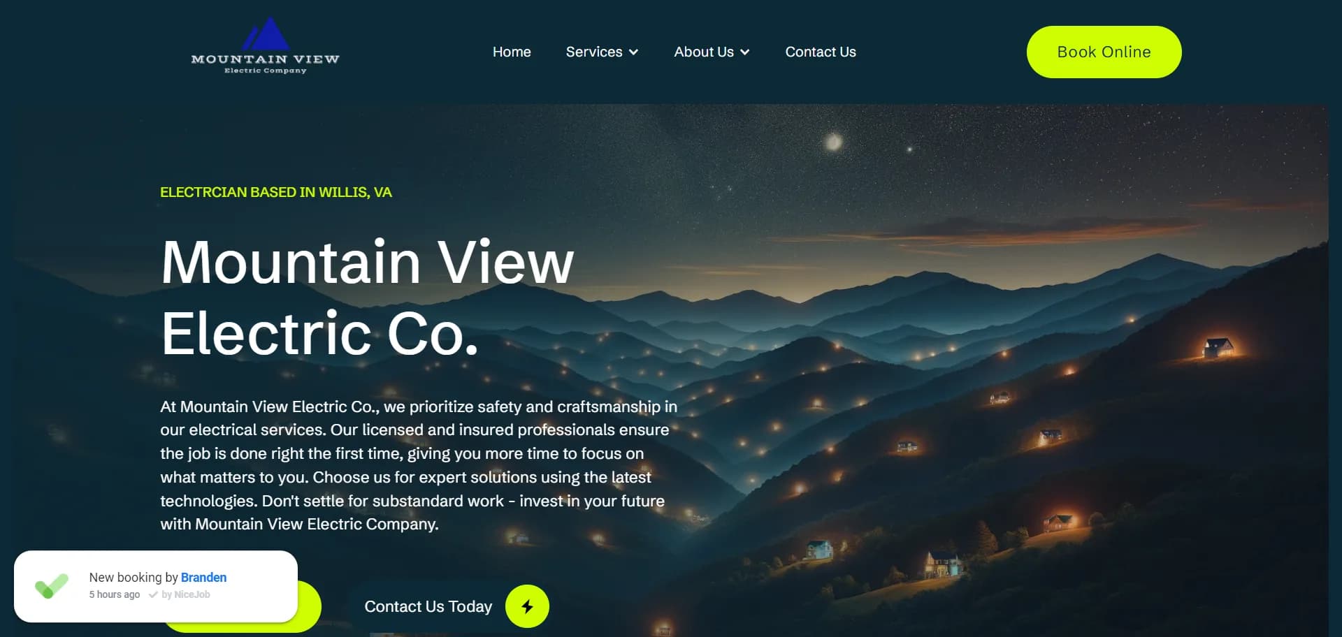 Mountain View Electric Co. website built by ProStart Solutions